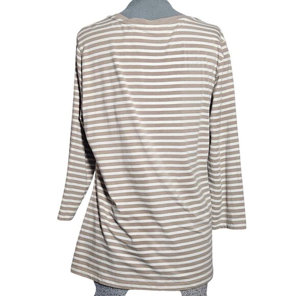 Cream Striped Cotton Blend Tee Size Small - Picture 2 of 3